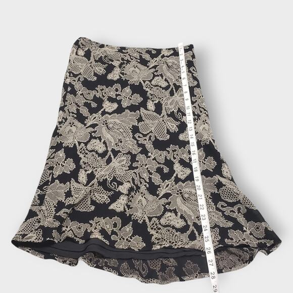 Newport News Asymmetrical Ruffled Mesh Dark Floral Midi Skirt Black Grey Medium - Picture 9 of 9